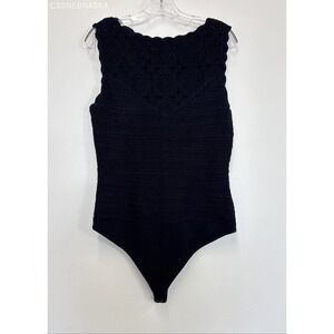 Abercrombie & Fitch Black Crochet-Style Mosaic Tile Bodysuit - Size XL